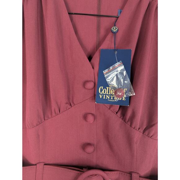 NWT Collectif Vintage London Retro Style Pinup Belted Sheath Midi Dress - Picture 4 of 10